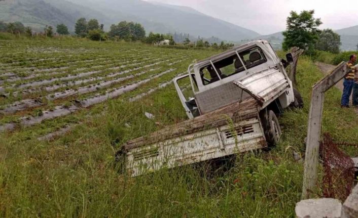 Direksiyon hakimiyetini kaybetti, tarlaya girdi