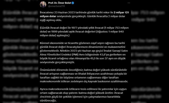 Günlük ihracat 2 milyar 121 milyon dolar ile rekor tazeledi