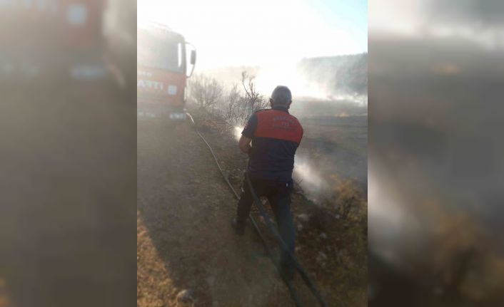 Arazide başlayan yangın ormanlık alan sıçramadan söndürüldü