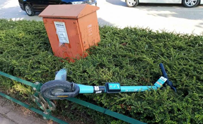 Çalıların üzerine atılan scooter dikkat çekti