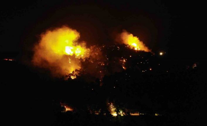 Çanakkale’de gece başlayan orman yangını havadan görüntülendi