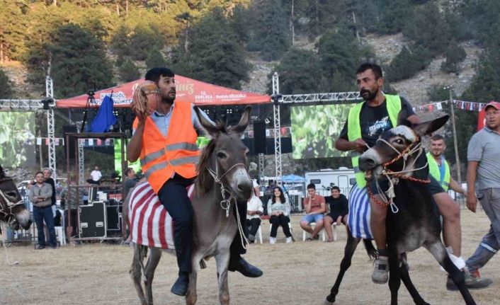 Eşek üzerinde ellerindeki topla gol atmak için çabaladılar