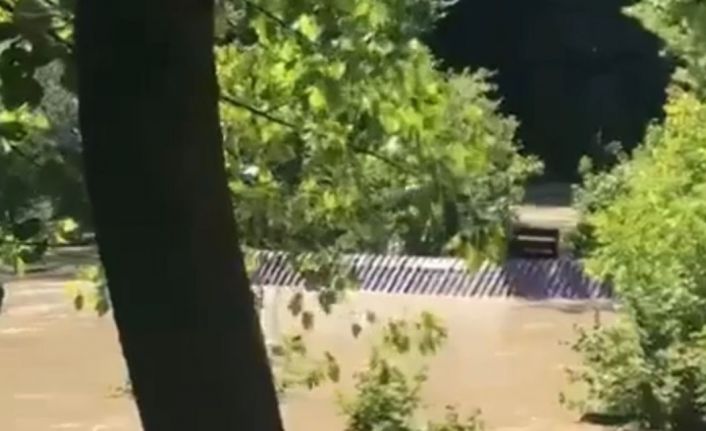 Sel sularında sürüklenen yapı suya gömüldü