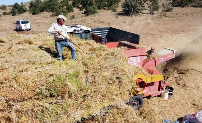 Yozgat’ta yeşil mercimek hasadı sonrası çiftçilerin saman mesaisi