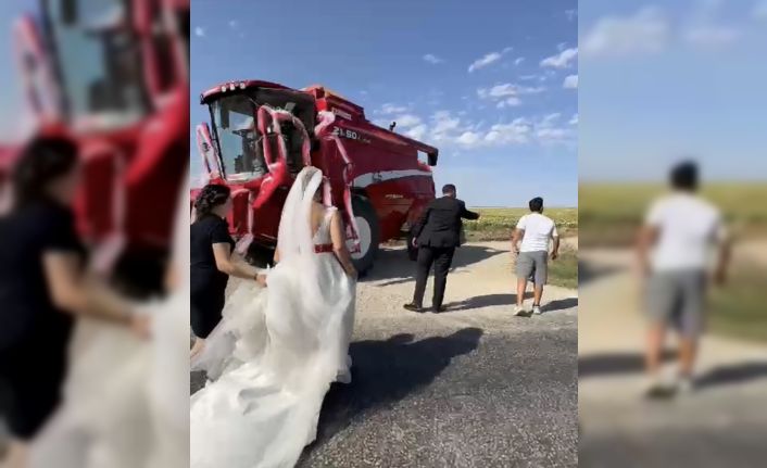 Genç çiftçi, düğününde biçerdöveri gelin arabası yaptı
