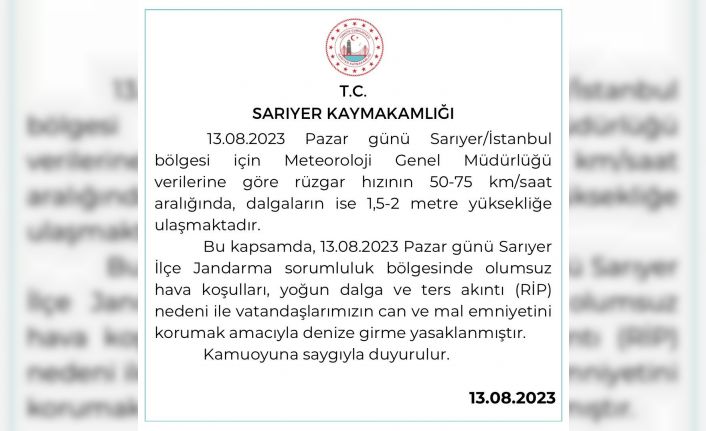 Sarıyer’de uyarıların ardından denize giriş yasaklandı