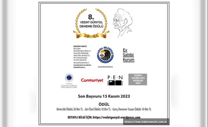 VEDAT GÜNYOL 8. DENEME ÖDÜLÜ YARIŞMASI İÇİN BAŞVURULAR BAŞLADI