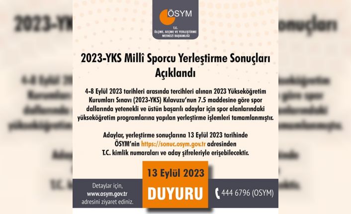 2023-YKS Milli Sporcu yerleştirme sonuçları açıklandı