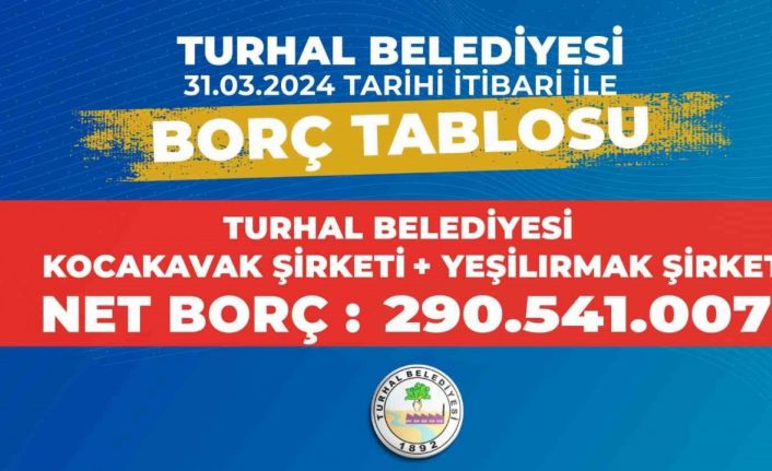 Turhal Belediyesi şeffaflık vurgusuyla borç çizelgelerini paylaştı