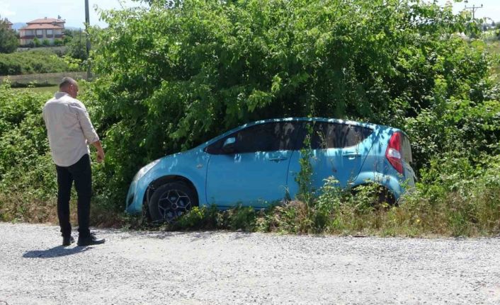 Böğürtlenler şarampole inen otomobile hava yastığı oldu, sürücünün burnu dahi kanamadı
