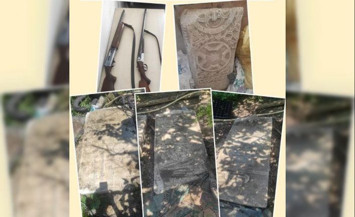 Tarihi eser operasyonunda mezar taşları ve mimari yapı parçası ele geçirildi