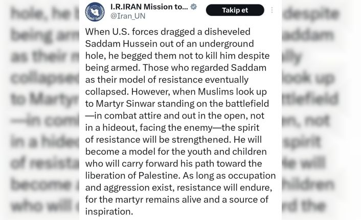 İran’dan Yahya Sinwar açıklaması: “Gençler ve çocuklar için bir model olacak”