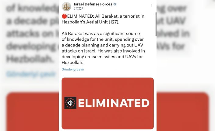 İsrail ordusu: Hizbullah’ın hava kuvvetleri biriminde görevli Ali Barakat öldürüldü