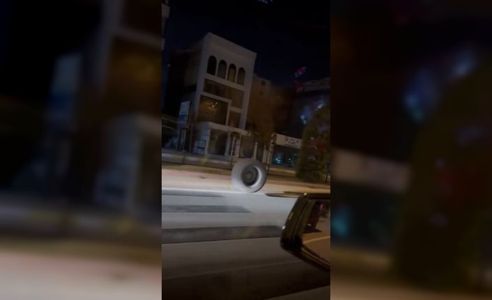 Römorktan çıkan tekerlek, metrelerce yol gitti