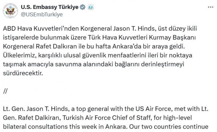 Türk Hava Kuvvetleri Kurmay Başkanı Korgeneral Dalkıran ile ABD’li Korgeneral Hinds bir araya geldi