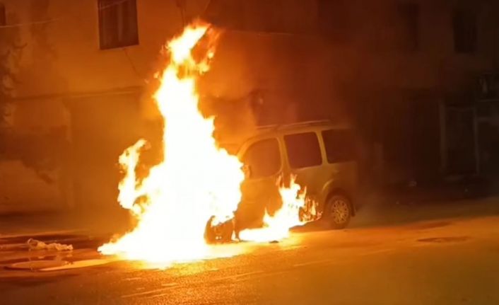 Van’da park halindeki kamyonet alev alev yandı