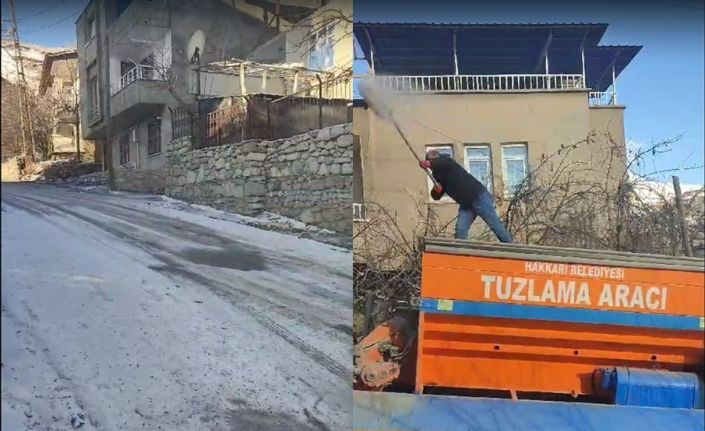 Hakkari’de yollar buz kesti, tuzlama çalışması başlatıldı
