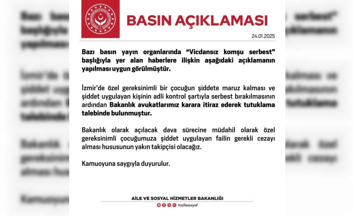 Aile ve Sosyal Hizmetler Bakanlığı avukatları vicdansız komşu için tutuklama talebinde bulundu
