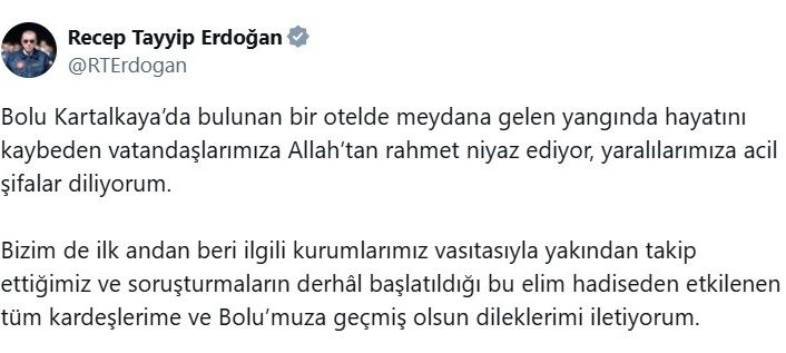 Cumhurbaşkanı Erdoğan’dan hayatını kaybedenler için taziye mesajı