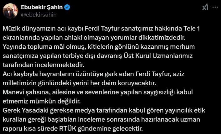 RTÜK Başkanı Şahin’den sunucu Musa Özuğurlu’nun Ferdi Tayfur yorumuna tepki