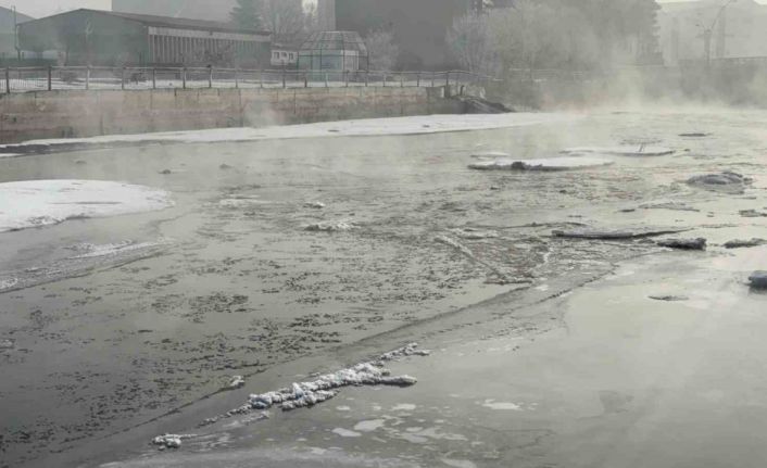Ağrı’da dondurucu soğuklar nedeniyle Murat Nehri buz tuttu