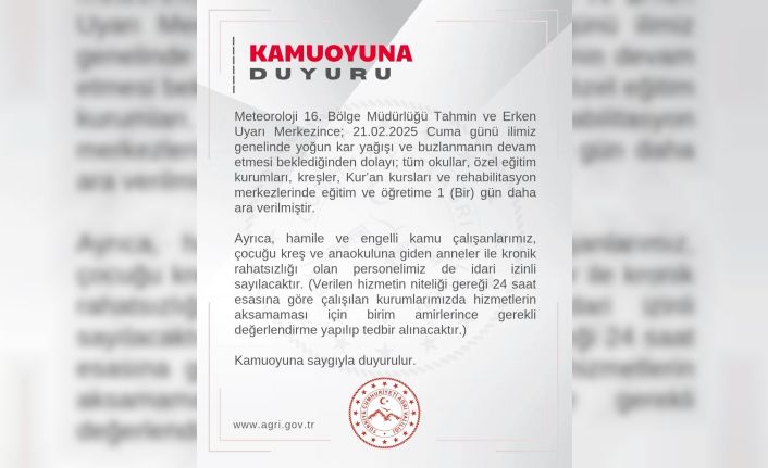 Ağrı’da eğitime 1 gün daha ara verildi