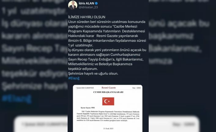 Başkan Alan müjdeyi verdi, 6 bölge teşvikleri bir yıl uzatıldı