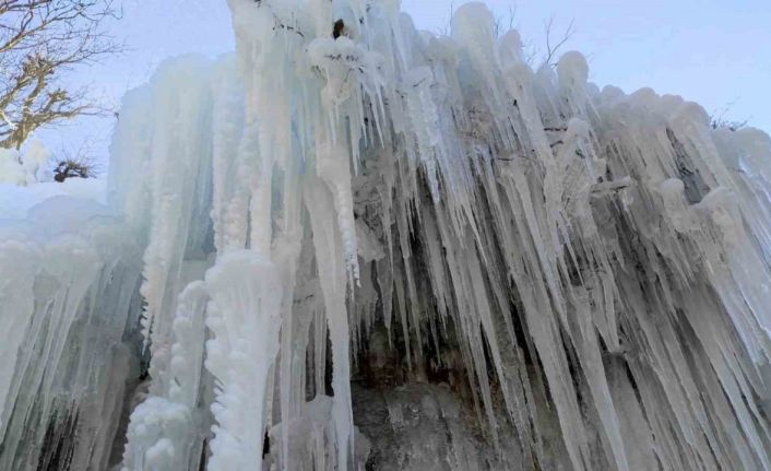 Batman’da şelale dondu, 30 metreyi bulan buz sarkıtları oluştu