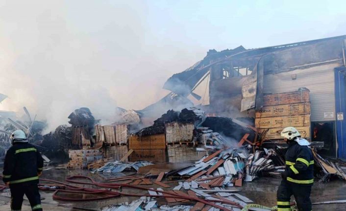 Fabrika yangınına eksi 5 derecede yapılan müdahalede su sıkılan bazı yerler buz tuttu