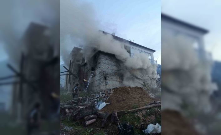 Gazipaşa’da iki katlı müstakil evde çıkan yangında ahırda bulunan inek ve buzağı telef oldu