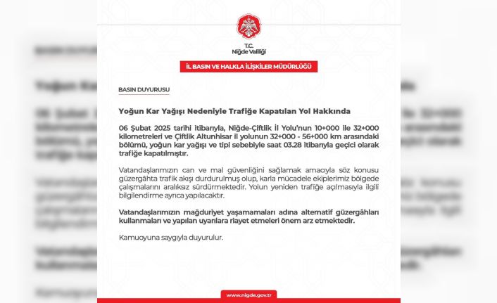 Niğde’de kar yolları kapattı