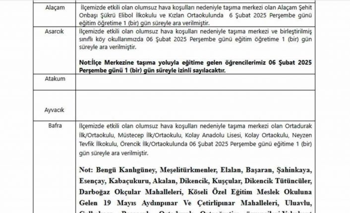 Samsun’da eğitime kar engeli