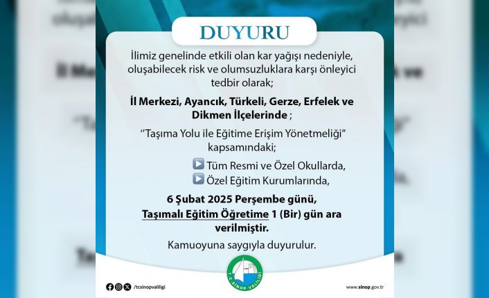 Sinop’ta kar nedeniyle taşımalı eğitime bir gün ara