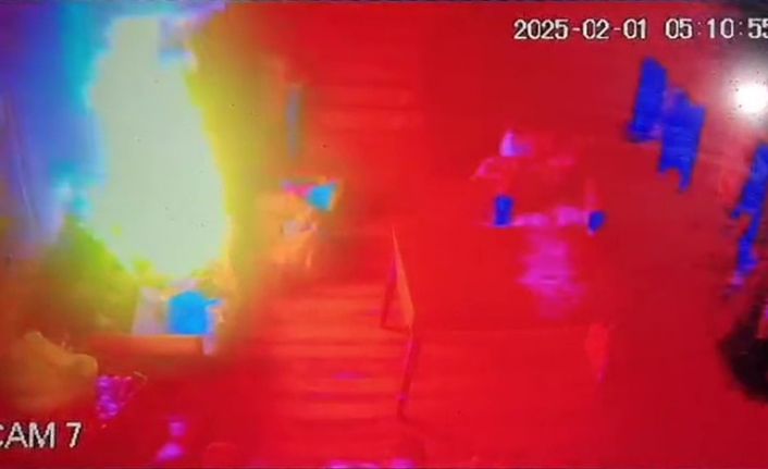 Soba külü yangın çıkardı, o anlar güvenlik kamerasında