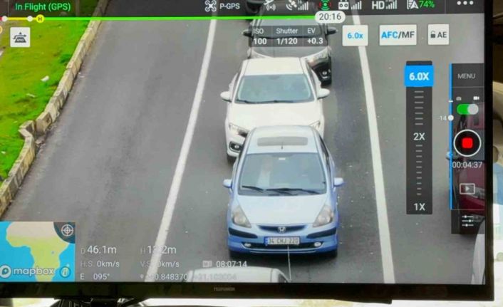 Kemer takmayan, telefonla konuşan sürücüler dronla görüntülendi