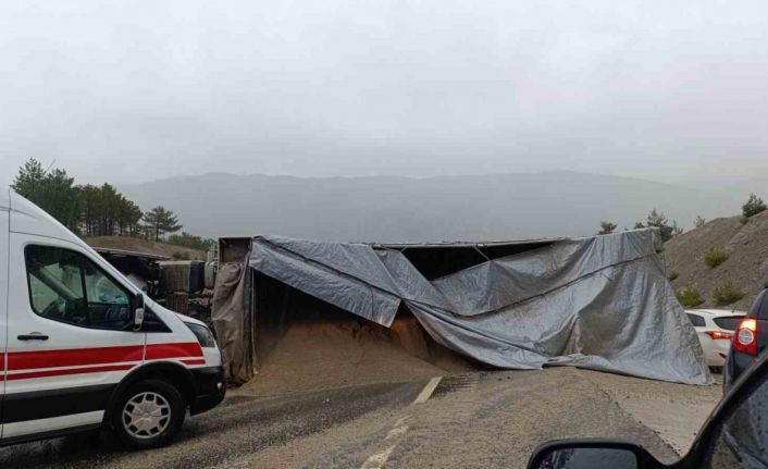 Kamyon devrildi sürücü yaralandı