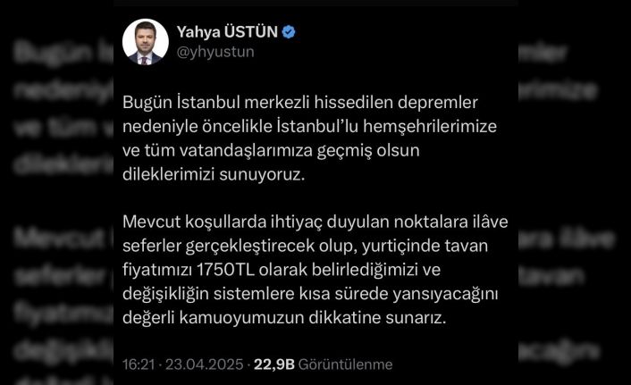 THY’den deprem sonrası bilet düzenlemesi