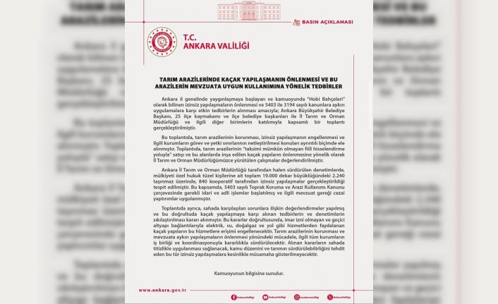 Ankara Valiliği’nden hobi bahçelerine ilişkin karar: Kaçak yapılara yasak