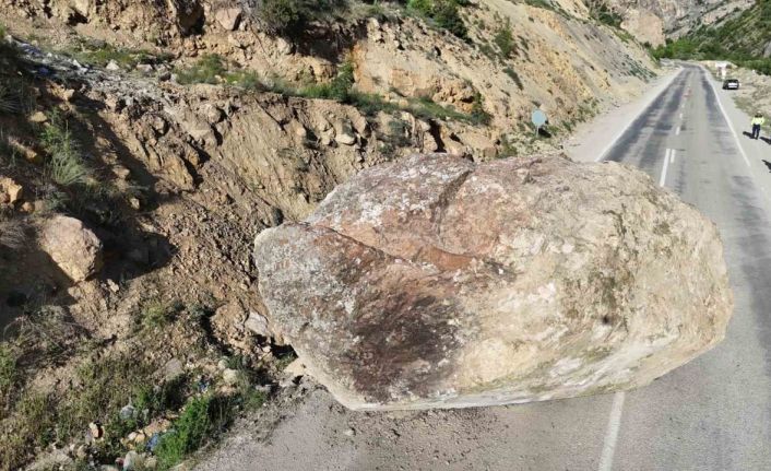 Artvin’in Ardanuç ilçesinde dev kaya yola düştü