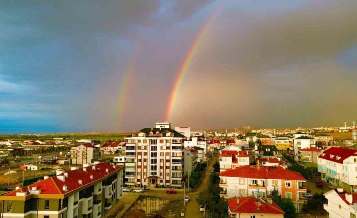 Karaman’da sağanak yağış sonrası gökkuşağı şöleni