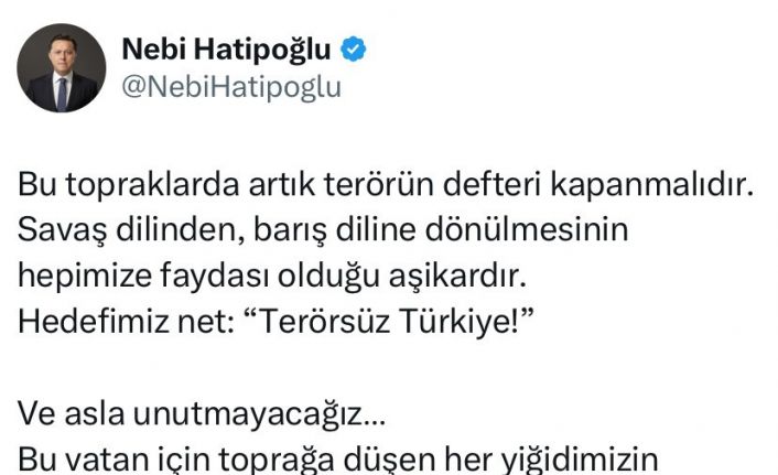 Milletvekili Hatipoğlu: "Bu topraklarda artık terörün defteri kapanmalıdır"