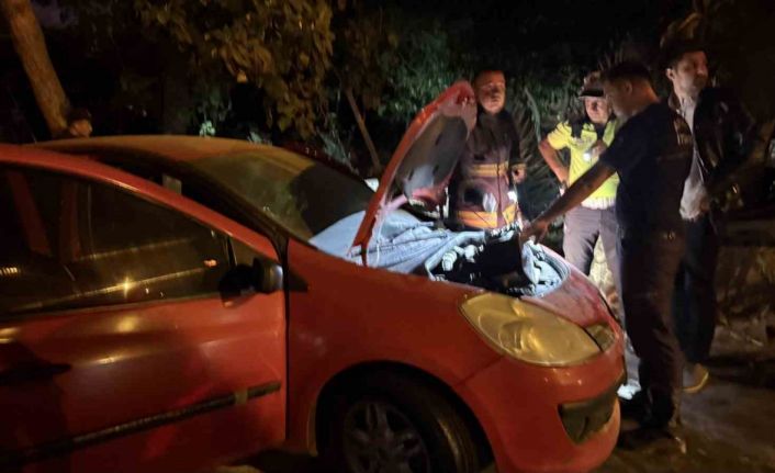Park halindeki otomobilde çıkan yangın itfaiye ekiplerince söndürüldü