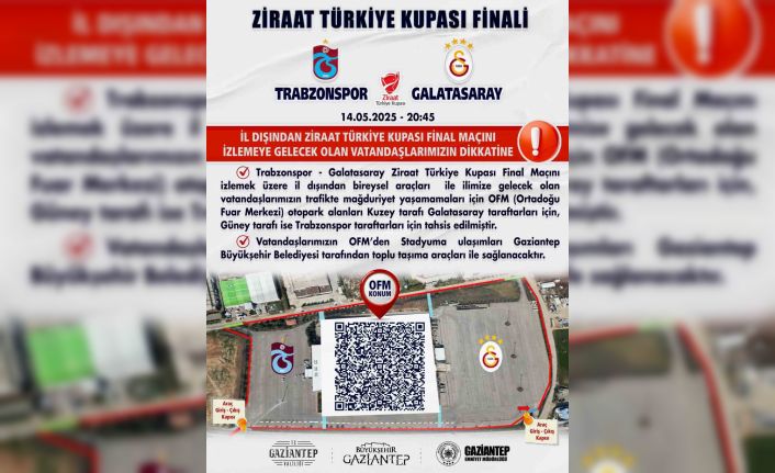 Türkiye Kupası finaline araçlarıyla gelecek taraftarlar için Gaziantep’teki otopark alanları belirlendi