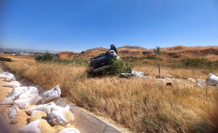Amasya’da lastiği patlayan kepek yüklü kamyonet devrildi: 2 yaralı