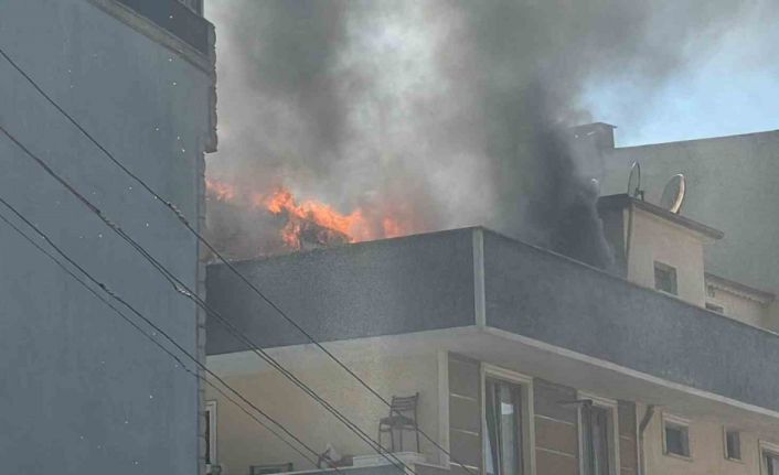 Apartman çatısı alevlere teslim oldu
