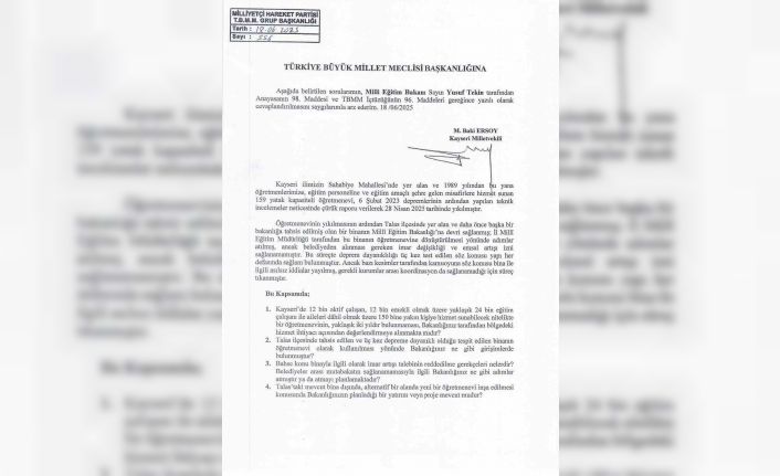 Baki Ersoy’dan ‘Kayseri Öğretmenevi’ için soru önergesi