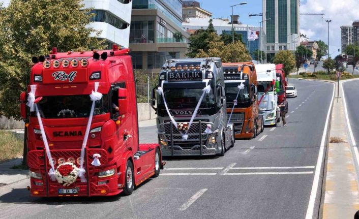 İstanbul’da son model tırlarla düğün konvoyu