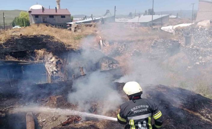 Pasinler’de ahır yangını