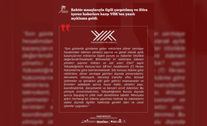 Rektör maaşı ile ilgili yapılan haberlere YÖK ve Üniversiteden yalanlama