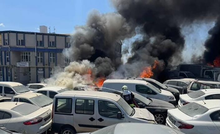 Yediemin otoparkında 10 araç alevlere teslim oldu